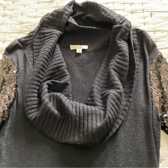 CACHE Black Cowl-Neck Sweater with Sequin Sleeves Size S - Picture 6 of 8